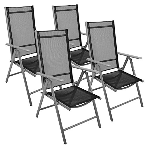 Nexos 4-er Set Stuhl, Klappstuhl, Gartenstuhl, Hochlehner für Terrasse, Balkon, Camping Festival, aus Aluminium verstellbar leicht, stabil, schwarz