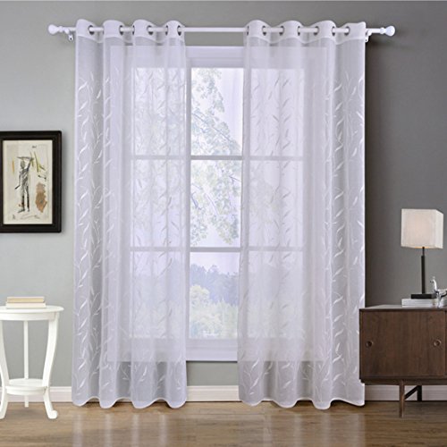 GWELL Weiß Transparent Gardinen Ösenschal Vorhang mit Ösen Dekoschal für Wohnzimmer Schlafzimmer 1er-Pack Muster-A 220x140cm(HxB)