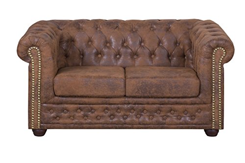 Edles Chesterfield Sofa 2 Sitzer in Mikrofaser Vintage braun Couch Polstersofa