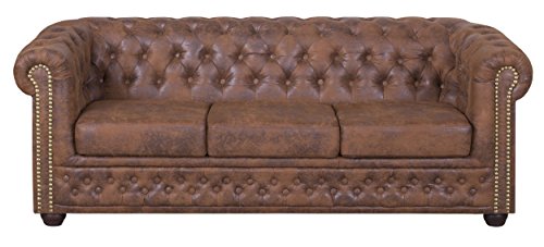 Edles Chesterfield Sofa 3 Sitzer in Mikrofaser Vintage braun Couch Polstersofa