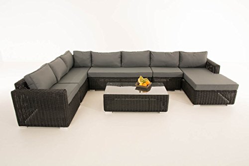 Mendler Sofa-Garnitur CP054, Lounge-Set Gartengarnitur, Poly-Rattan ~ Kissen eisengrau, Schwarz