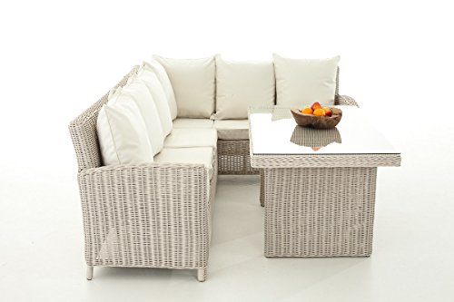 Mendler Sofa-Garnitur CP056, Lounge-Set Gartengarnitur, Poly-Rattan ~ Kissen Creme, perlweiß