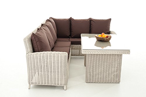 Mendler Sofa-Garnitur CP056, Lounge-Set Gartengarnitur, Poly-Rattan ~ Kissen terrabraun, perlweiß