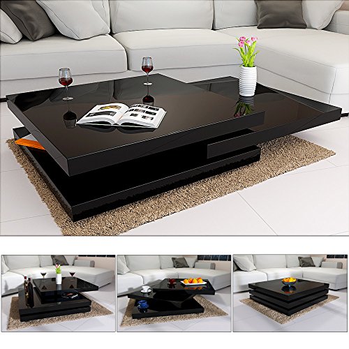 Couchtisch Wohnzimmertisch Hochglanz Beistelltisch Tisch Sofatisch Tischplatte 360° drehbar - Farbe Weiß oder Schwarz