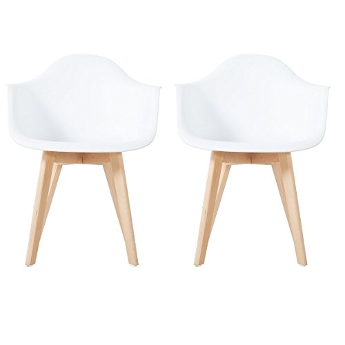 EGGREE 2er Set Esszimmerstühle Skandinavisch mit Armlehne und Starke Metallbeine, Modern Design Sessel für Büro Küche Wohnzimmer, Weiß