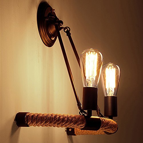 BAYCHEER Loft Vintage-Seil Wandleuchte Antik Retro Pendelleuchte 2 Flammige Disign Lampe