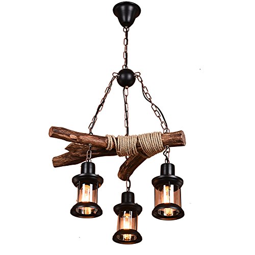 BCYEM Retro Pendelleuchte Holz Vintage Kronleuchter Rustikal Hängelampe für Esstisch Küche Dekorative Ambientelicht Beleuchtung Industrielampe (ohne Glühbirne)