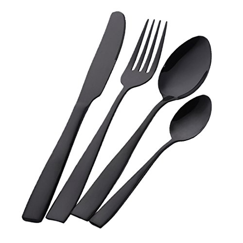 Buyer Star Besteck Set Luxus Geschirr Besteckset Tableware Cutlery Set Löffel Teelöffel Gabel Messer Utensilien (4 Schwarz)