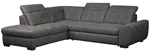 Cavadore Ecksofa Bules mit Ottomane links / Großes Sofa im modernen Design mit verstellbaren Kopfteilen / 274 x 81 x 232 cm (BxHxT) / Kunstleder grau