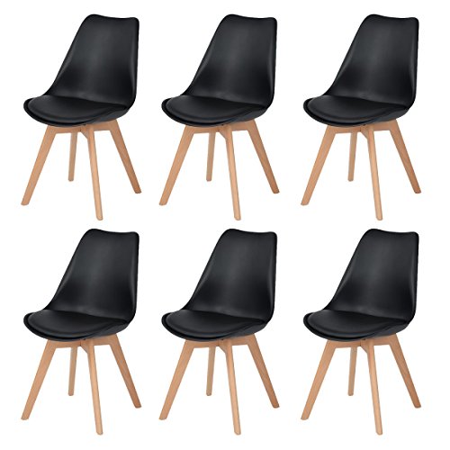 DORAFAIR 6er Skandinavischen Retro Design Gepolsterter PP Esszimmerstühle Stuhl Küchenstuhl,mit Massivholz Buche Bein,Schwarz