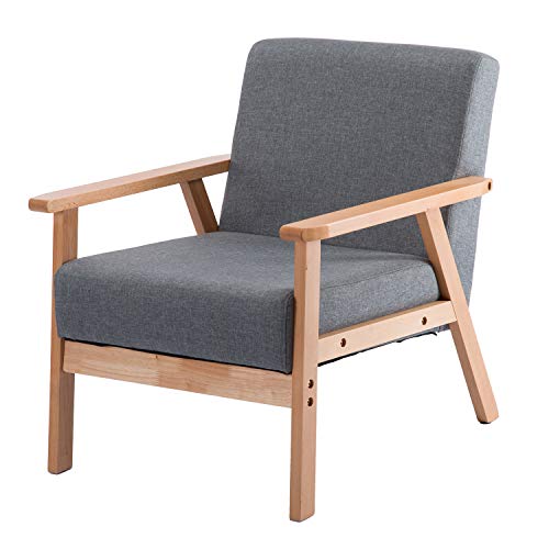 DORAFAIR Retro Sessel Stuhl Grau Lounge Sessel mit Massivholz-Struktur Hochwertigem Gepolsterten und Rückenlehne,für Wohnzimmer Schlafzimmer Skandinavisches Designsessel