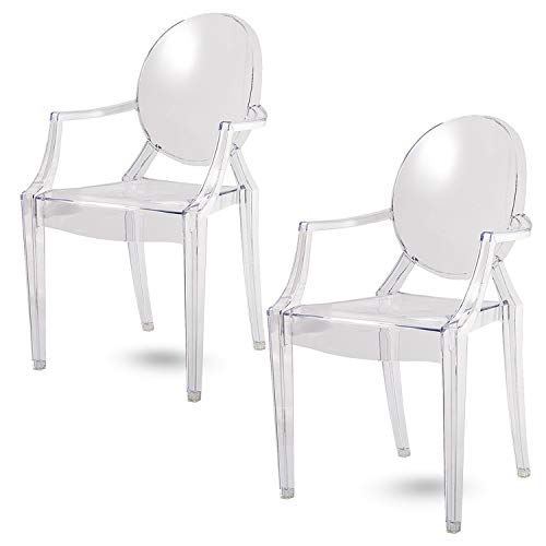 Damiware Spirit Eszzimmerstühle 2er Set | Design Stuhl mit Armlehnen | Transparent Hochwertig Verarbeitung - Komfortables Sitzen (Transparent)