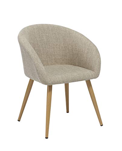 Duhome Elegant Lifestyle Esszimmerstuhl aus Stoff (Leinen) Creme Retro Design Stuhl mit Rückenlehne Beige Metallbeine Holzoptik DH0007