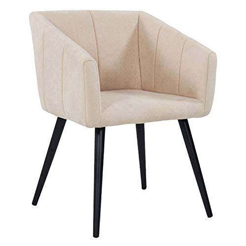 Duhome Esszimmerstuhl aus Stoff Creme Farbauswahl Retro Design Stuhl mit Rückenlehne Sessel Metallbeine 8065