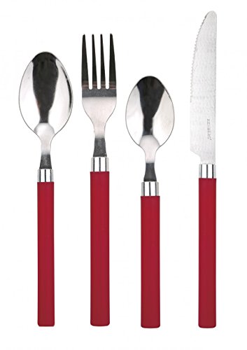 Edelstahl Besteck SET - 24-tlg. oder 48-tlg, für 6 oder 12 Personen - Gabel, Messer, Esslöffel, Teelöffel - Schwarz oder Rot wählbar, Farbe:Rot, Stückzahl:24-tlg.