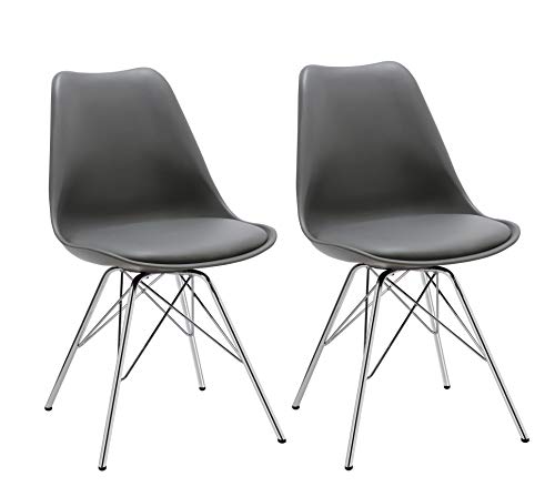 Esszimmerstuhl 2er Set Küchenstuhl Kunststoff mit Sitzkissen Stuhl Vintage Design Retro Farbauswahl 518J (Grau)