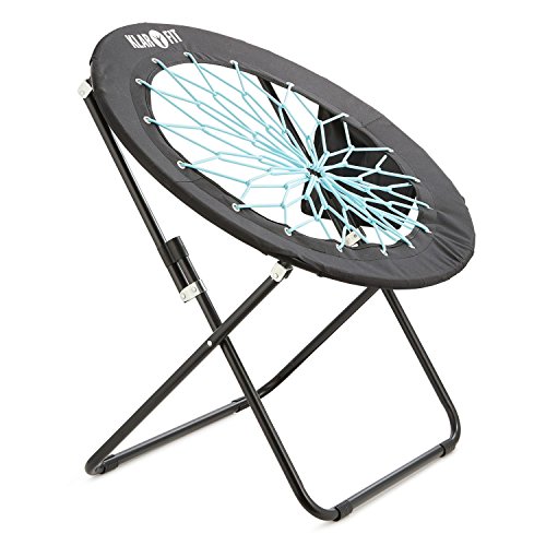 Klarfit Bounco Bungee Chair Stuhl Klappstuhl (aus strapazierfähigen Bungee-Seilen, 81 x 41 x 85 cm, Faltbar, platzsparend, rund, bis max. 100 kg belastbar) schwarz-blau