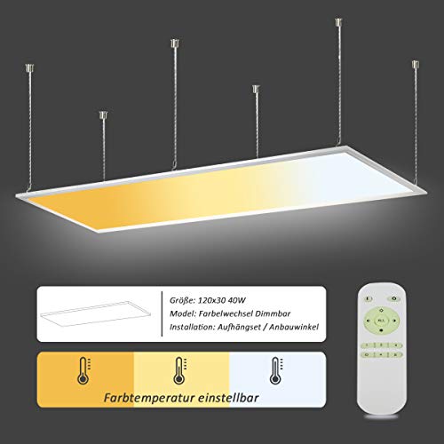 OUBO Deckenlampe LED Panel Deckenleuchte Farbwechsel Pendelleuchte dimmbar 2700-6500K 40W 3200lm mit Fernbedienung Seilaufhängungen Küchenlampe Wandleuchte
