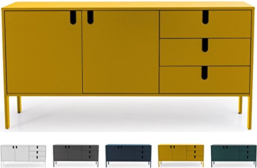 Tenzo UNO 8555-029 Designer Sideboard 2 Türen, 3 Schubladen Lackiert, MDF + Spanplatten, matt Soft-Close Funktion, Senf, 86 x 171 x 46 cm (HxBxT)