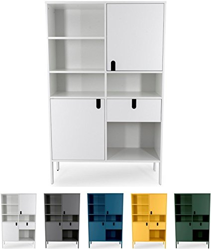 Tenzo UNO 8563-001 Designer Highboard 2 Türen, 1 Schublade Lackiert, MDF + Spanplatten, matt Soft-Close Funktion, Weiss, 176 x 109 x 40 cm (HxBxT)