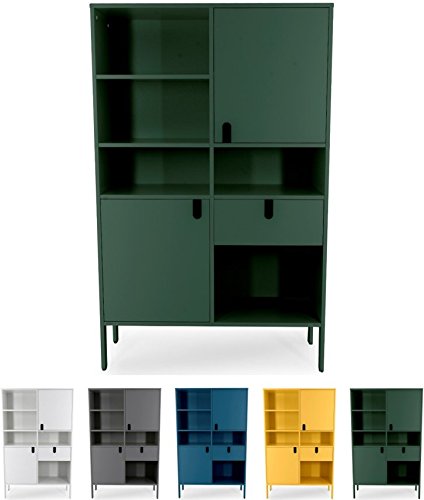 Tenzo UNO 8563-031 Designer Highboard 2 Türen, 1 Schublade Lackiert, MDF + Spanplatten, matt Soft-Close Funktion, Forest Grün, 176 x 109 x 40 cm (HxBxT)