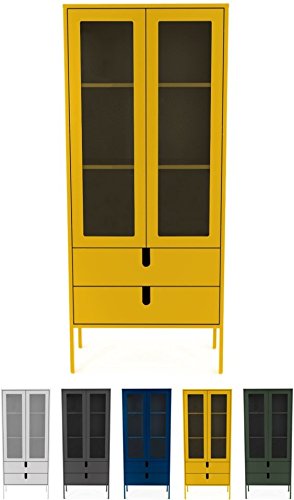 Tenzo UNO 8565-029 Designer Vitrine 2 Türen, 2 Schubladen Lackiert, MDF + Spanplatten, matt Soft-Close Funktion, Senf, 178 x 76 x 40 cm (HxBxT)