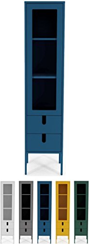 Tenzo UNO 8566-023 Designer Vitrine 1 Tür, 2 Schubladen Lackiert, MDF + Spanplatten, matt Soft-Close Funktion, Petrol Blau, 178 x 40 x 40 cm (HxBxT)
