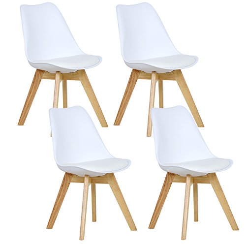 WOLTU® 4er Set Esszimmerstühle Küchenstuhl Design Stuhl Esszimmerstuhl Kunstleder Holz Weiß BH29ws-4