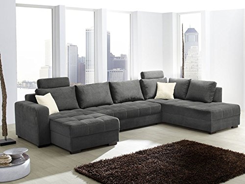 Wohnlandschaft Antigua Mikrofaser grau, 357x222x162cm, Bettfunktion Sofa Couch Polsterecke