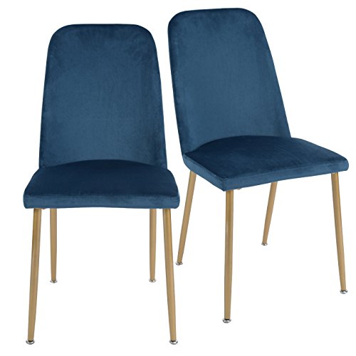 EGGREE 2er Set Stühle Samt Esszimmerstühle Retro mit Küchenstühlen Hohe Rückenlehne und Weich Gepolsterter Sitz, Stabilen Metall Beinen, 5 Farben