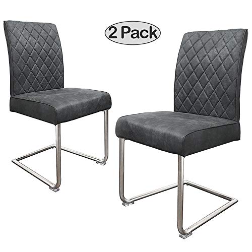 Ambiendi 2er Set Freischwinger Esszimmerstühle Vintage Stühle Mikrofaser-Stoffbezug, Nickel-Metallgestell Stühle