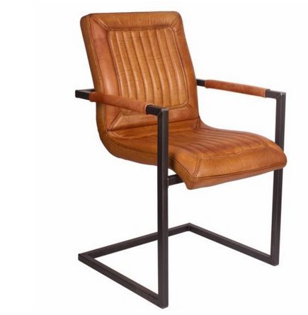 Büffelleder Freischwinger CADI, Industrialdesign Leder Stuhl Schwingstuhl | Metallgestell eckig- Vintage look