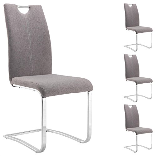 IDIMEX Esszimmerstuhl Schwingstuhl SABA, Set mit 4 Stühlen, Metallgestell verchromt, Bezug Stoff in grau
