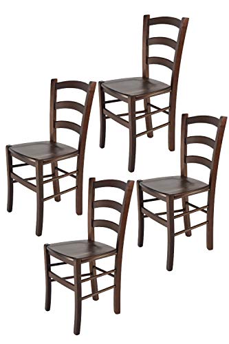 Tommychairs - 4er Set Stühle Venice für Küche und Esszimmer, robuste Struktur aus lackiertem Buchenholz im Farbton Dunkles Nussbraun und Sitzfläche aus Holz. Set bestehend aus 4 Stühlen Venice