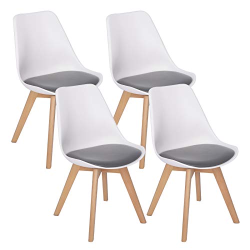 WOLTU 4er Set Esszimmerstühle Küchenstuhl Design Stuhl Esszimmerstuhl Kunstleder Holz 2 farbig Weiß + Grau BH97wgr-4