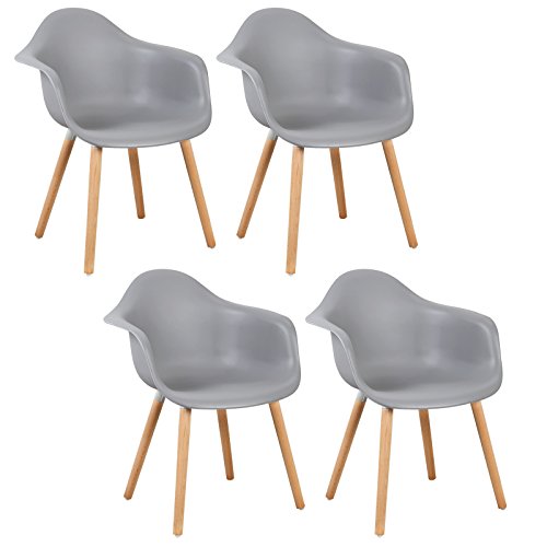 WOLTU® 4er Set Esszimmerstühle Küchenstuhl Design Stuhl Esszimmerstuhl mit Lehne Kunststoff Holz BH37-4
