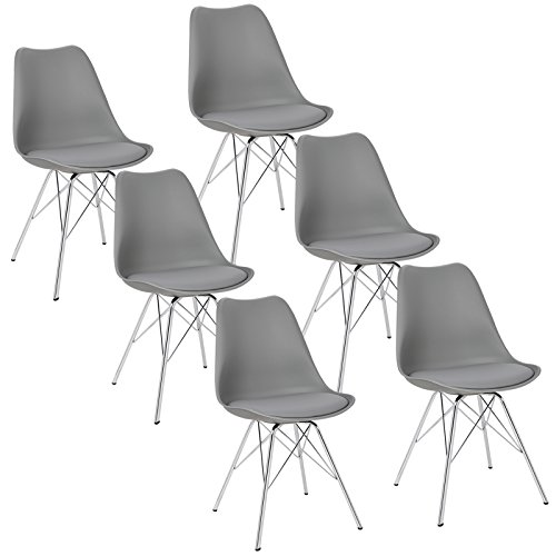 WOLTU® 6 x Esszimmerstühle 6er Set Esszimmerstuhl Küchenstuhl Polsterstuhl Design Stuhl mit Sitzfläche aus Kunstleder, Gestell aus verchromtem Stahl, BH05-6
