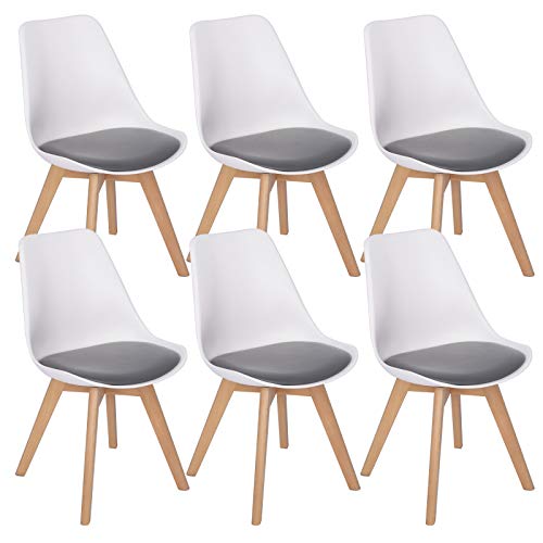 WOLTU 6er Set Esszimmerstühle Küchenstuhl Design Stuhl Esszimmerstuhl Kunstleder Holz 2 farbig Weiß + Grau BH97wgr-6