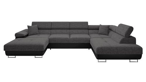 Mirjan24 Ecksofa Torezio Bis mit Bettkasten, Einstellbare Kopfstützen, Sofa mit Schlaffunktion, Eckcouch für Wohnzimmer, Polsterecke, U-Form Couch mit Bettfunktion (Soft 011 + Lux 06, Seite: Rechts)