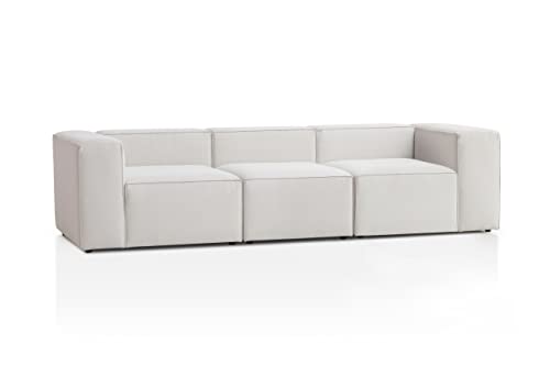 Traumnacht Genua Modular Sofa 3-Sitzer, individuell kombinierbare Wohnlandschaft bestehend aus Sitzelement mit Armteil links und rechts + Sitzelement ohne Armteil - strapazierfähiges Möbelgewebe, weiß