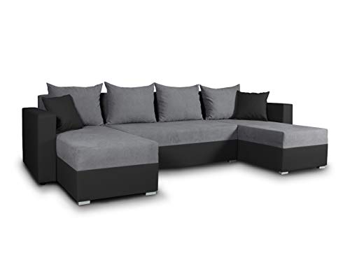 Sofnet Wohnlandschaft mit Schlaffunktion Beno - U-Form Couch, Ecksofa, Couchgranitur mit Bettfunktion, Polsterecke, Big Sofa, Polstergarnitur (Schwarz + Dunkelgrau (Cayenne 1114 + Enjoy 23))