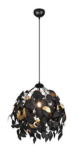 Reality Leuchten RL LIVE YOUR LIGHT Pendelleuchte Leavy R10461932, Metall schwarz, Schirm Kunststoff schwarz/goldfarbig, exkl. 1x E27