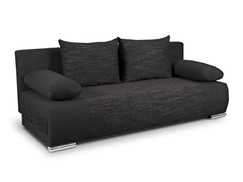 Schlafsofa Naki - Sofa mit Schlaffunktion und Bettkasten, Bettsofa, Couchgarnitur, Couch, Sofagarnitur, Bett (Schwarz + Schwarz (Alova 04 + Berlin 02))