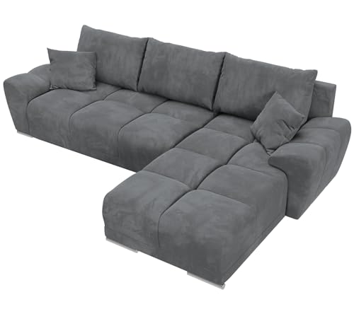 BROMARKT NUBES Ecksofa - Eckcouch mit Schlaffunktion und Bettkasten - Couch - L Form - Bettsofa - Wohnzimmer Möbel - Big Sofa - 294x184 cm - Grau