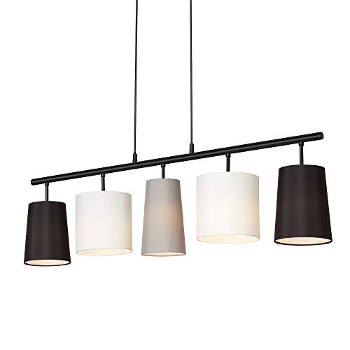 BRILONER - Pendelleuchte mit Lampenschirm aus Stoff, E14 Fassung, max. 40 Watt, Hängeleuchte, Hängelampe Esstisch, Esszimmerlampe hängend, Wohnzimmerlampe, Küchenlampe, 96x120 cm, Grau, Weiß, Schwarz