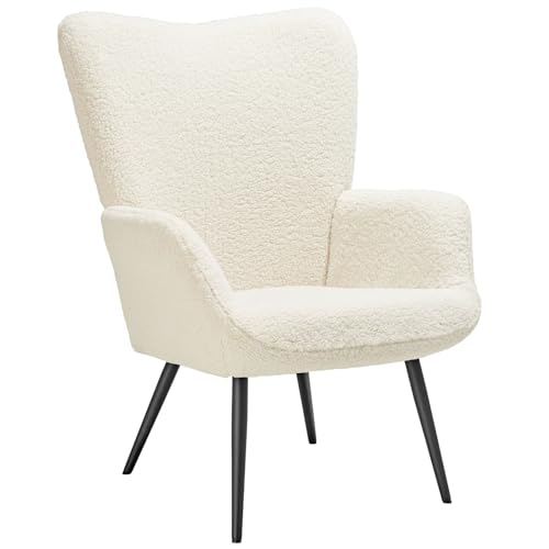 tectake® Skandinavischer Stil Ohrensessel, Teddy Sessel Hygge, Bouclé Sessel Wohnzimmer, Schlafzimmer, Statement Piece Loungesessel, belastbar bis 150 kg