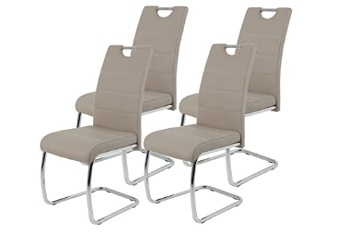 Hela Tische 4er Set Schwingstuhl, Küchenstuhl Flora, Kunstleder Cappuccino, Griffmulde, Metallgestell verchromt, 42x57x98 cm