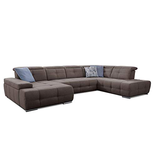 Cavadore Wohnlandschaft Mistrel mit verstellbaren Kopfteilen / U-Form Sofa mit leichter Fleckentfernung dank Soft Clean / Geeignet für Haushalte mit Kindern, Haustieren /343 x 77 x 228 / braun