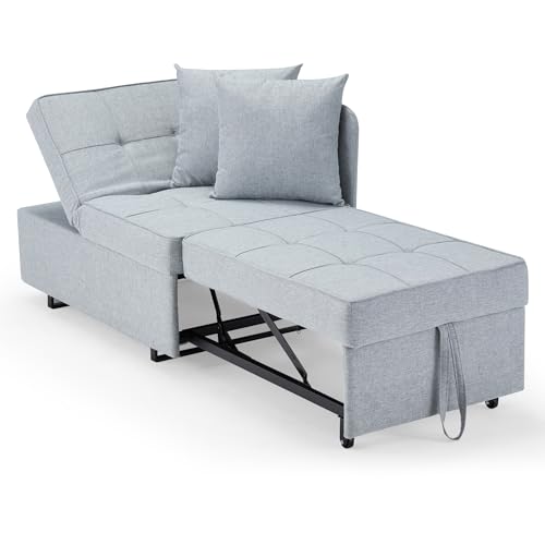 EROMMY Schlafsessel mit bettfunktion,3-in-1 Schlafsofa ausziehbar Klappsofa,verstellbares einarmiges Klappsofa für kleine Räume (hellgrau)