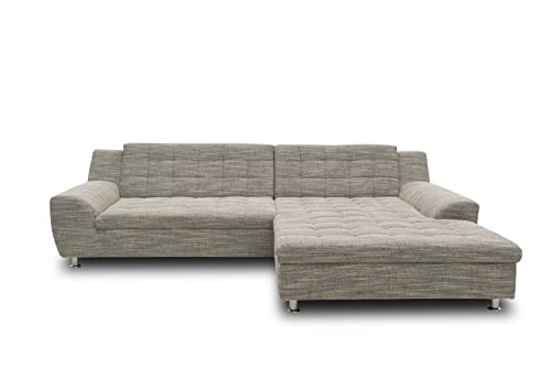 DOMO. collection Ecksofa Morton, Schlafsofa in L-Form, Eckcouch aus Webstoff, Couch mit Schlaffunktion, Garnitur, Polsermöbel, Polsterecke, 304 x 200 x 84 cm (BxTxH), weiß-grau